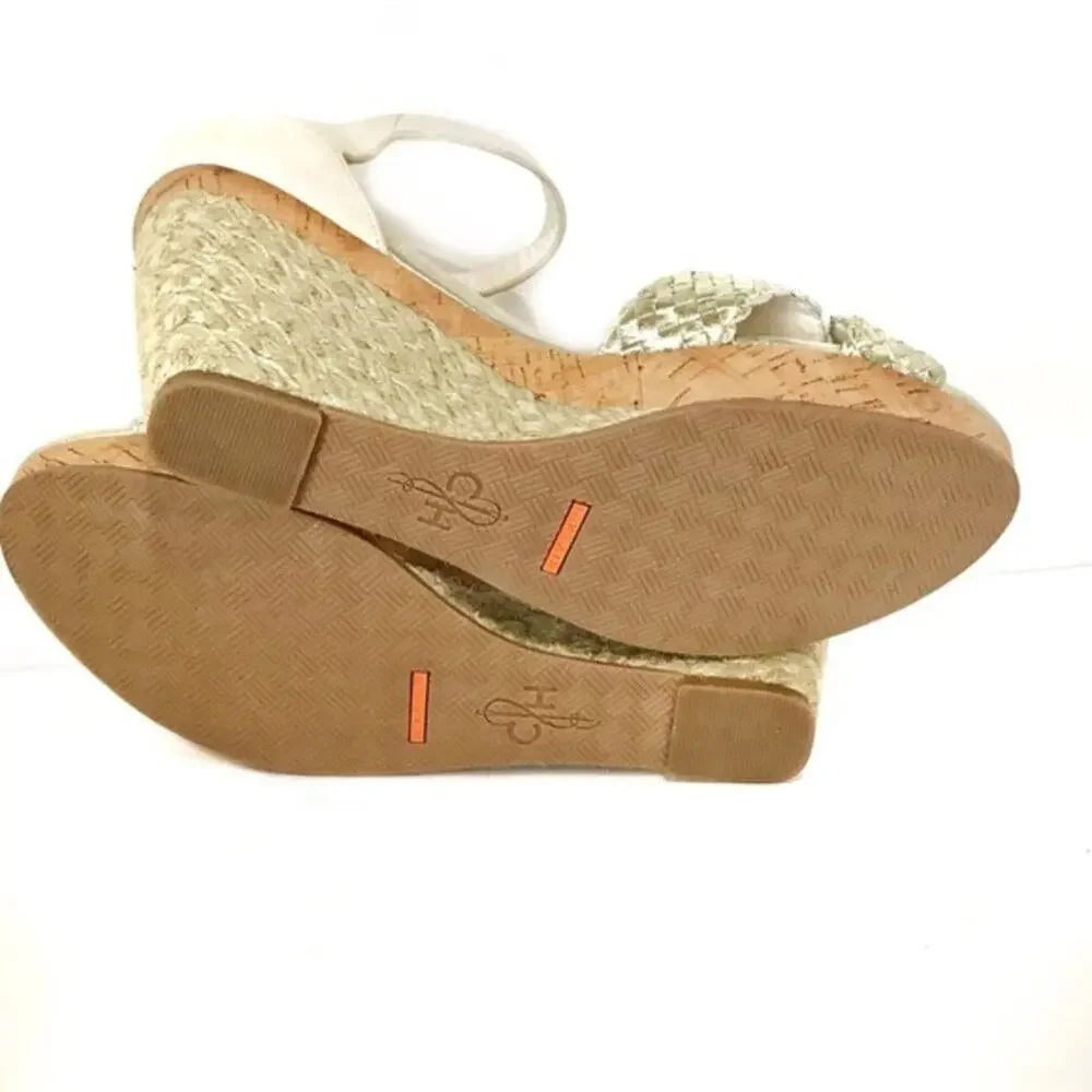 Cole Haan Wedge Sandals Nike Air Platform Silver Cream White Strappy Size 9.5